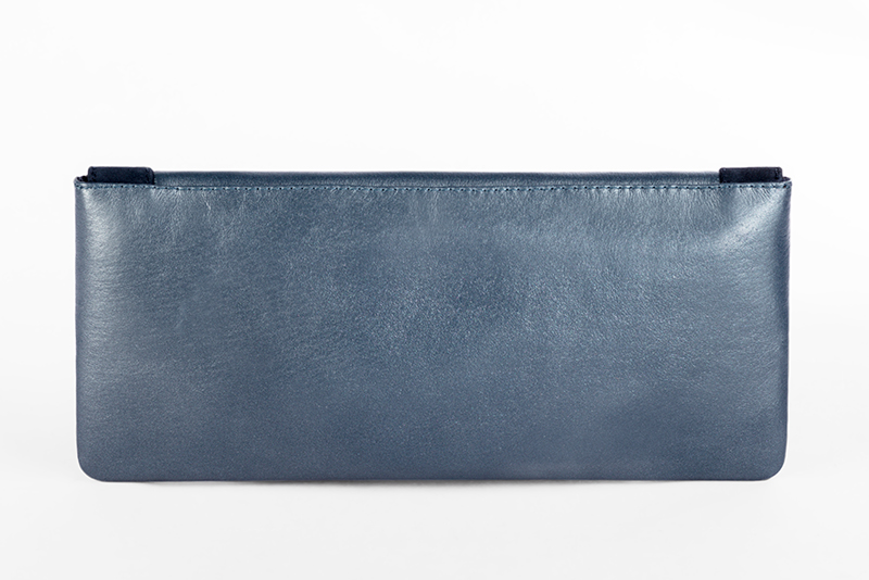 Women's denim blue and navy blue small baguette bag - Rear view